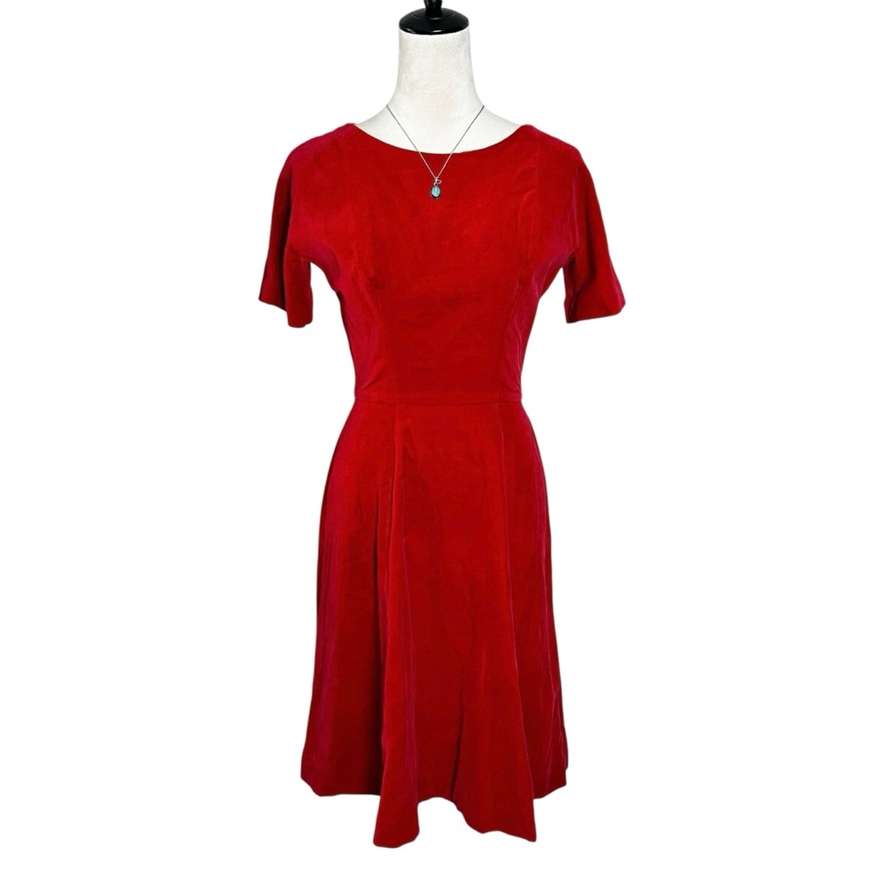 Vintage 1950s Lanz Originals Neiman Marcus Red Velvet Dress Small | Holiday Glam